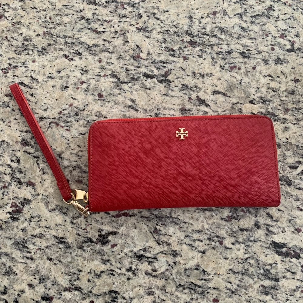 Tory Burch Red Zip Around Wallet with Strap
